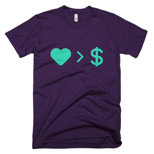 Love Greater Than Money Men's T-shirt (Tourquoise) - Prints by Crusader